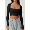 QINSEN Women’s Sexy Square Neck Crop Top Long Sleeve Slim Fit Cropped T Shirts(Black)