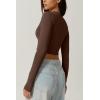 QINSEN Women’s Sexy Square Neck Crop Top Long Sleeve Slim Fit Cropped T Shirts(Coffee Bean)