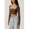 QINSEN Women’s Sexy Square Neck Crop Top Long Sleeve Slim Fit Cropped T Shirts(Coffee Bean)