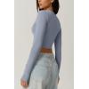 QINSEN Women’s Sexy Square Neck Crop Top Long Sleeve Slim Fit Cropped T Shirts(Country Blue)