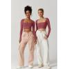 QINSEN Women’s Sexy Square Neck Crop Top Long Sleeve Slim Fit Cropped T Shirts(Merlot)