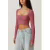 QINSEN Women’s Sexy Square Neck Crop Top Long Sleeve Slim Fit Cropped T Shirts(Merlot)