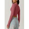 QINSEN Women’s Sexy Square Neck Crop Top Long Sleeve Slim Fit Cropped T Shirts(Merlot)