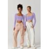QINSEN Women’s Sexy Square Neck Crop Top Long Sleeve Slim Fit Cropped T Shirts(Purple)