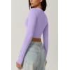 QINSEN Women’s Sexy Square Neck Crop Top Long Sleeve Slim Fit Cropped T Shirts(Purple)