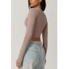 QINSEN Women’s Sexy Square Neck Crop Top Long Sleeve Slim Fit Cropped T Shirts(Rose Taupe)