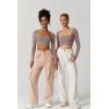 QINSEN Women’s Sexy Square Neck Crop Top Long Sleeve Slim Fit Cropped T Shirts(Rose Taupe)