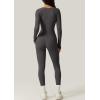 QINSEN Womens Sexy Square Neck Long Sleeve Full Length Leggings Bodycon Stretch Jumpsuit(Light Black)