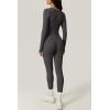 QINSEN Womens Sexy Square Neck Long Sleeve Full Length Leggings Bodycon Stretch Jumpsuit(Light Black)
