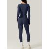 QINSEN Womens Sexy Square Neck Long Sleeve Full Length Leggings Bodycon Stretch Jumpsuit(Navy Blue)
