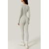 QINSEN Womens Sexy Square Neck Long Sleeve Full Length Leggings Bodycon Stretch Jumpsuit(Off-white)
