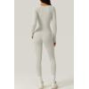 QINSEN Womens Sexy Square Neck Long Sleeve Full Length Leggings Bodycon Stretch Jumpsuit(Off-white)