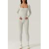 QINSEN Womens Sexy Square Neck Long Sleeve Full Length Leggings Bodycon Stretch Jumpsuit(Off-white)