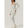 QINSEN Womens Sexy Square Neck Long Sleeve Full Length Leggings Bodycon Stretch Jumpsuit(Off-white)