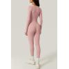 QINSEN Womens Sexy Square Neck Long Sleeve Full Length Leggings Bodycon Stretch Jumpsuit(Peach)