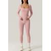 QINSEN Womens Sexy Square Neck Long Sleeve Full Length Leggings Bodycon Stretch Jumpsuit(Peach)
