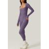 QINSEN Womens Sexy Square Neck Long Sleeve Full Length Leggings Bodycon Stretch Jumpsuit(Purple)