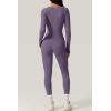 QINSEN Womens Sexy Square Neck Long Sleeve Full Length Leggings Bodycon Stretch Jumpsuit(Purple)