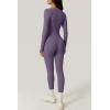 QINSEN Womens Sexy Square Neck Long Sleeve Full Length Leggings Bodycon Stretch Jumpsuit(Purple)