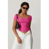 QINSEN Women’s Square Neck Short Sleeve Double-Layer Tops Basic Slim Fit Going Out T Shirt(Magenta)
