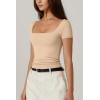 QINSEN Women’s Square Neck Short Sleeve Double-Layer Tops Basic Slim Fit Going Out T Shirt(Marzipan)