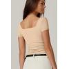 QINSEN Women’s Square Neck Short Sleeve Double-Layer Tops Basic Slim Fit Going Out T Shirt(Marzipan)