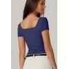 QINSEN Women’s Square Neck Short Sleeve Double-Layer Tops Basic Slim Fit Going Out T Shirt(Navy)