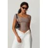 QINSEN Women’s Square Neck Short Sleeve Double-Layer Tops Basic Slim Fit Going Out T Shirt(Rose Taupe)