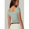 QINSEN Women’s Square Neck Short Sleeve Double-Layer Tops Basic Slim Fit Going Out T Shirt(Smoke Green)