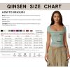 QINSEN Women’s Square Neck Short Sleeve Double-Layer Tops Basic Slim Fit Going Out T Shirt(Smoke Green)
