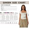 QINSEN Women’s Square Neck Short Sleeve Double-Layer Tops Basic Slim Fit Going Out T Shirt(Splashed White)