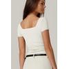 QINSEN Women’s Square Neck Short Sleeve Double-Layer Tops Basic Slim Fit Going Out T Shirt(Splashed White)