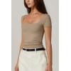 QINSEN Women’s Square Neck Short Sleeve Double-Layer Tops Basic Slim Fit Going Out T Shirt(Taffy)