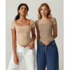 QINSEN Women’s Square Neck Short Sleeve Double-Layer Tops Basic Slim Fit Going Out T Shirt(Taffy)
