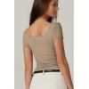 QINSEN Women’s Square Neck Short Sleeve Double-Layer Tops Basic Slim Fit Going Out T Shirt(Taffy)