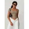 QINSEN Women’s Square Neck Short Sleeve Double-Layer Tops Basic Slim Fit Going Out T Shirt(Taffy)