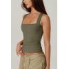 QINSEN Women’s Square Neck Sleeveless Double-Layer Tank Tops Basic Tight T Shirts(Army Green)