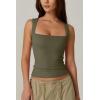 QINSEN Women’s Square Neck Sleeveless Double-Layer Tank Tops Basic Tight T Shirts(Army Green)