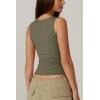 QINSEN Women’s Square Neck Sleeveless Double-Layer Tank Tops Basic Tight T Shirts(Army Green)