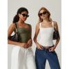 QINSEN Women’s Square Neck Sleeveless Double-Layer Tank Tops Basic Tight T Shirts(Army Green)