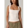 QINSEN Women’s Square Neck Sleeveless Double-Layer Tank Tops Basic Tight T Shirts(Beige)