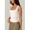 QINSEN Women’s Square Neck Sleeveless Double-Layer Tank Tops Basic Tight T Shirts(Beige)