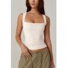 QINSEN Women’s Square Neck Sleeveless Double-Layer Tank Tops Basic Tight T Shirts(Beige)