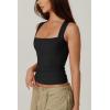 QINSEN Women’s Square Neck Sleeveless Double-Layer Tank Tops Basic Tight T Shirts(Black)