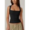 QINSEN Women’s Square Neck Sleeveless Double-Layer Tank Tops Basic Tight T Shirts(Black)