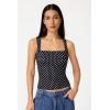 QINSEN Women’s Square Neck Sleeveless Double-Layer Tank Tops Basic Tight T Shirts(Black Polka Dots)