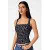 QINSEN Women’s Square Neck Sleeveless Double-Layer Tank Tops Basic Tight T Shirts(Black Polka Dots)