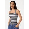 QINSEN Women’s Square Neck Sleeveless Double-Layer Tank Tops Basic Tight T Shirts(Black Stripe)