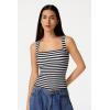 QINSEN Women’s Square Neck Sleeveless Double-Layer Tank Tops Basic Tight T Shirts(Black Stripe)