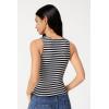 QINSEN Women’s Square Neck Sleeveless Double-Layer Tank Tops Basic Tight T Shirts(Black Stripe)